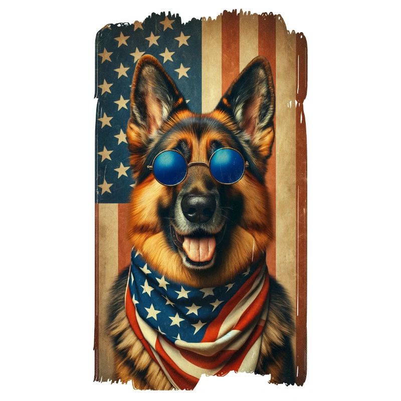 German Shepherd with USA Flag