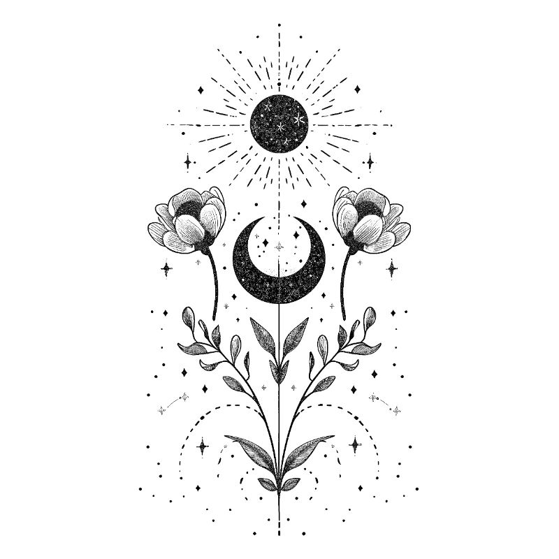 Boho sun and moon with floral elements