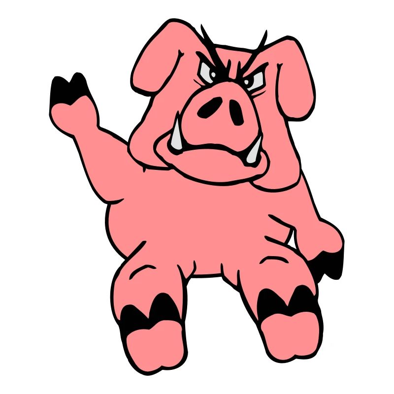 Evil Boar Waves Funny Cartoon Comic Pig