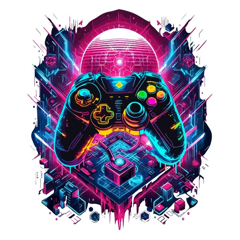 Vibrant Cyberpunk Gaming Controller Graphics