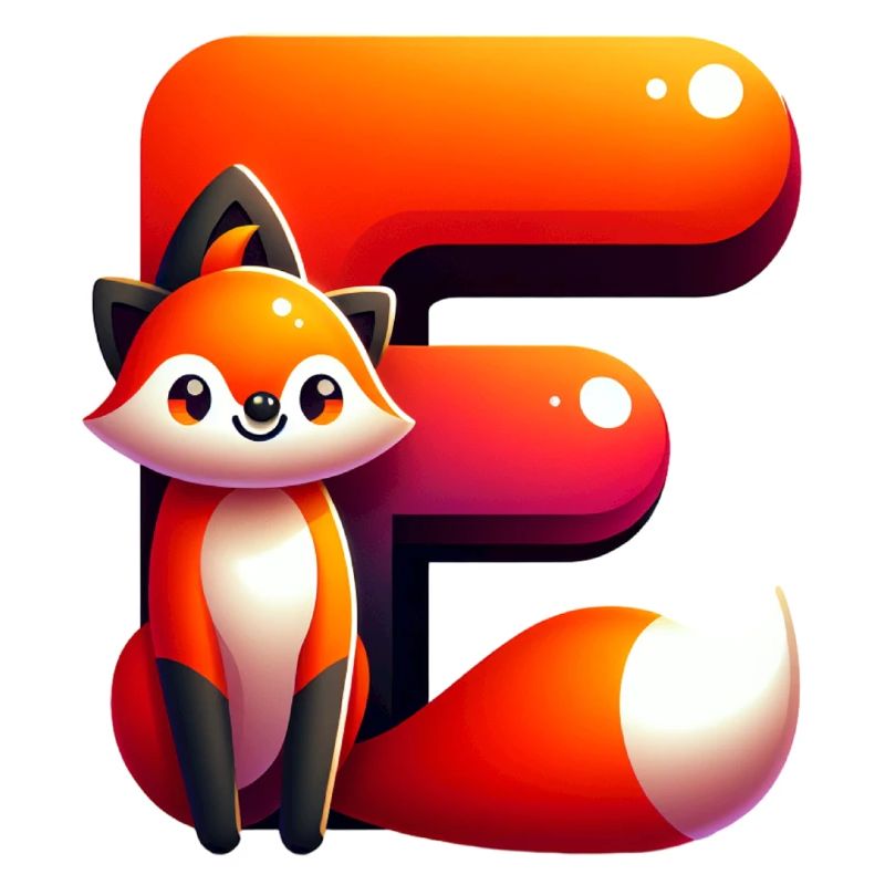 Cheerful fox with the letter E