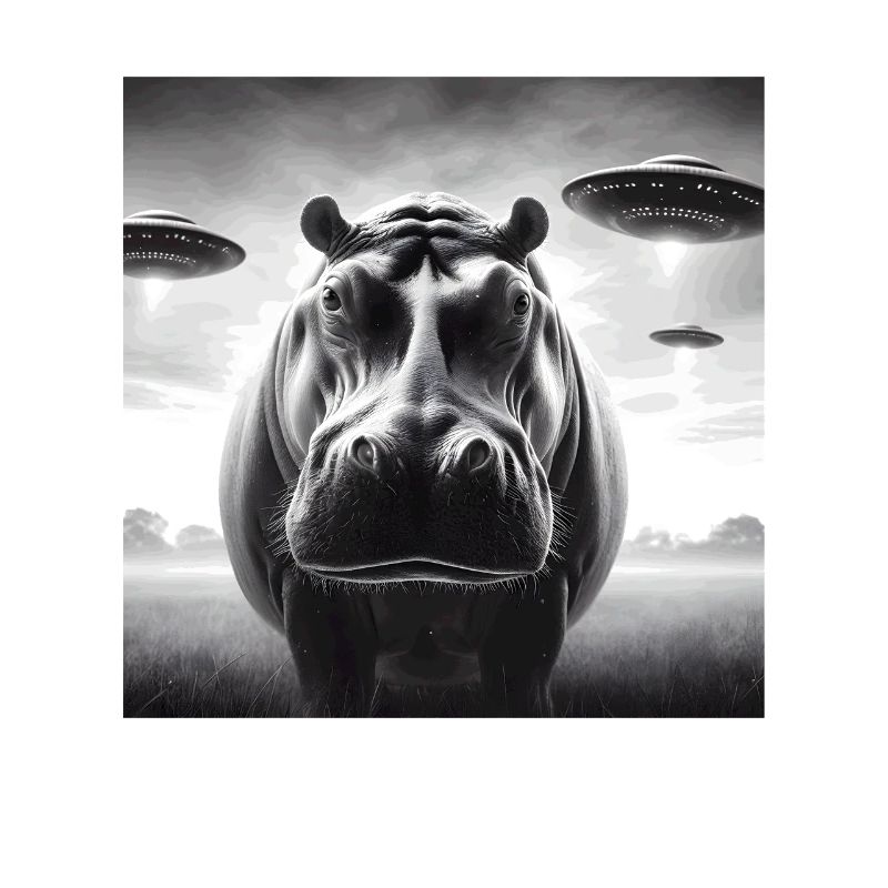 Hippo Sci-fi Funny Graphic Selfie with UFOs Weird
