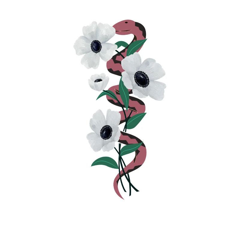 Serpent et fleurs blanches illustration serpent et