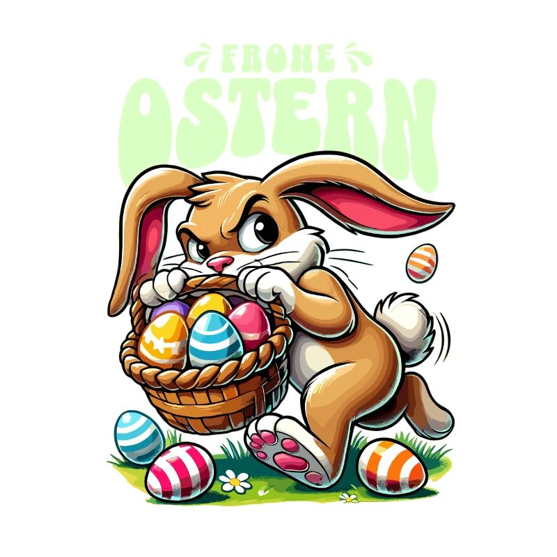 Happy Easter funny bunny with eggs