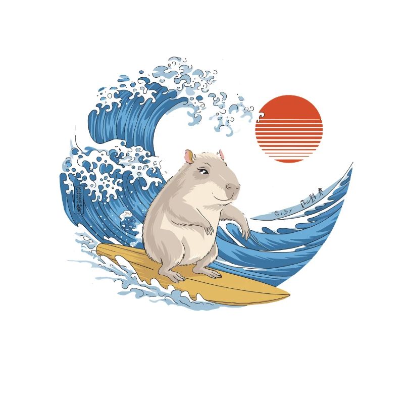Capybara surfing the waves in summer