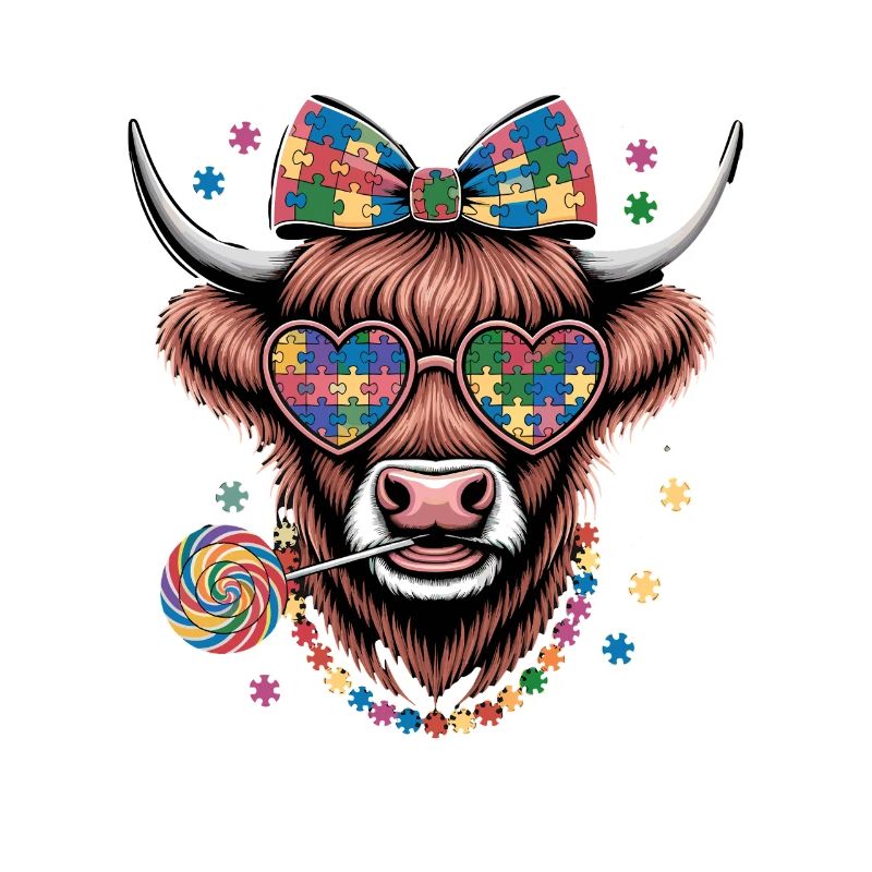Puzzle coloré vache avec lunettes de soleil et arc