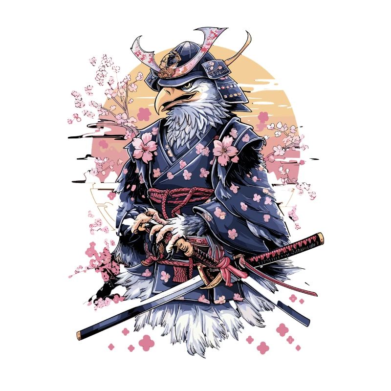 Majestic Samurai Eagle with Cherry Blossoms and
