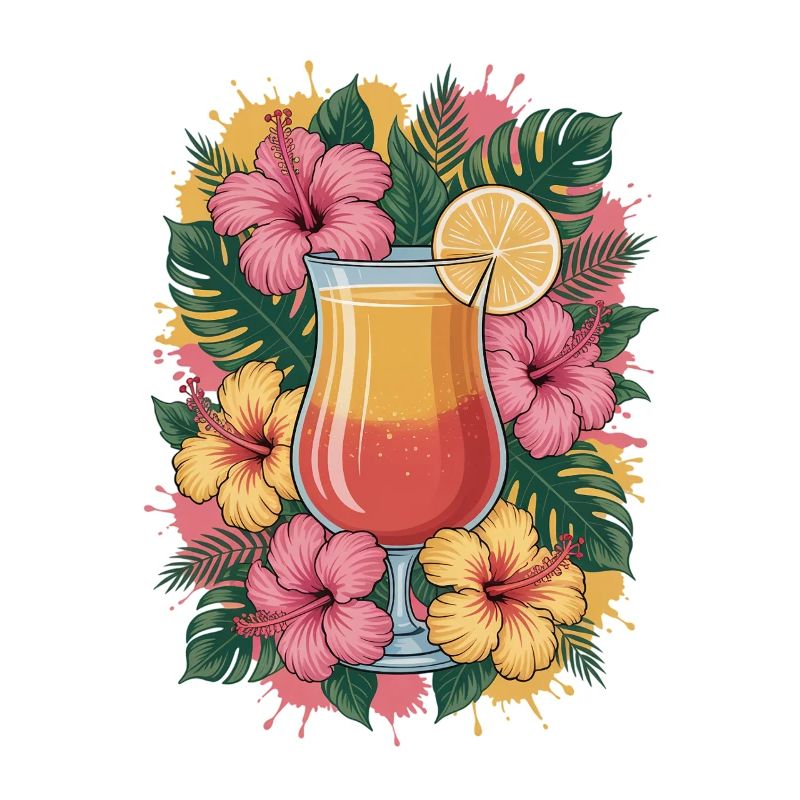 Boisson d’été tropicale fleurs d’hibiscus graphique