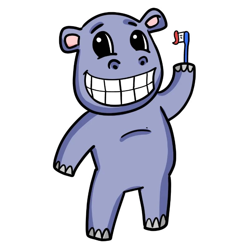 Hippopotame avec brosse à dents