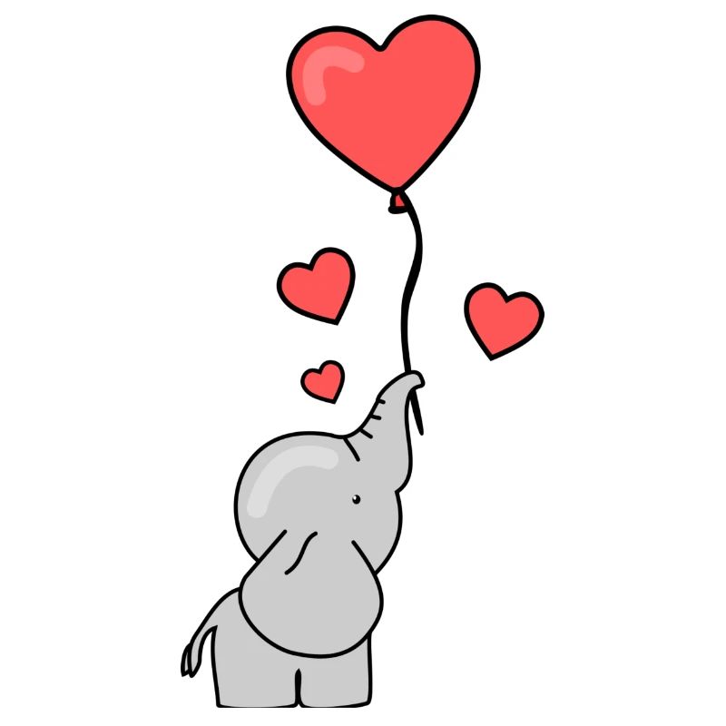 Elephant Illustration with Hearts and Balloon