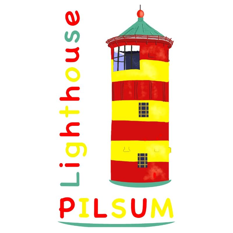 Pilsum lighthouse, landmark, drawing.