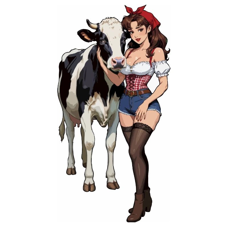 Fermière pin-up avec vache
