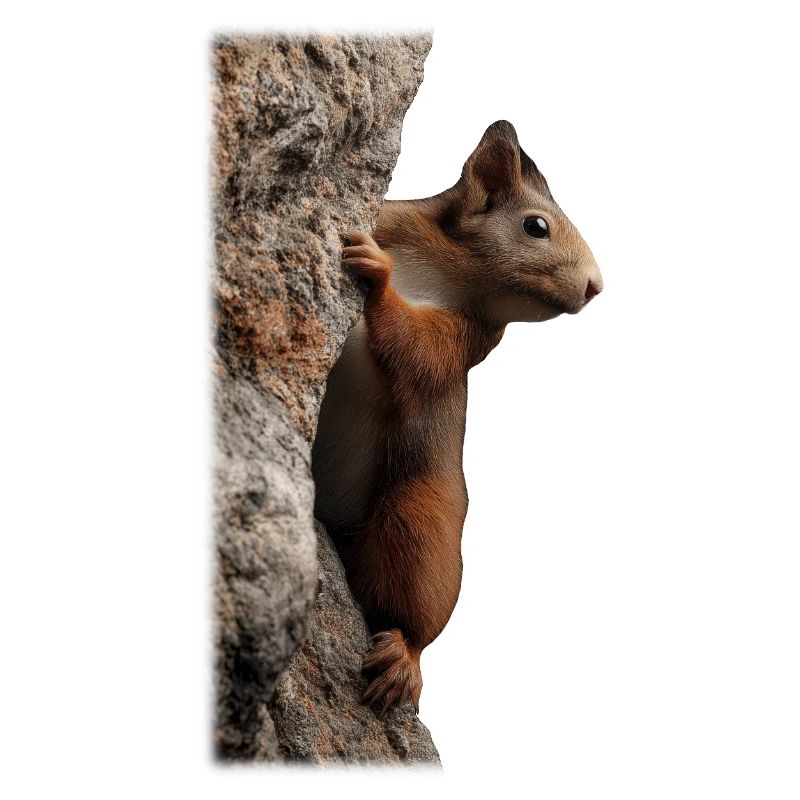 Neugieriges Eichhörnchen am Baumstamm