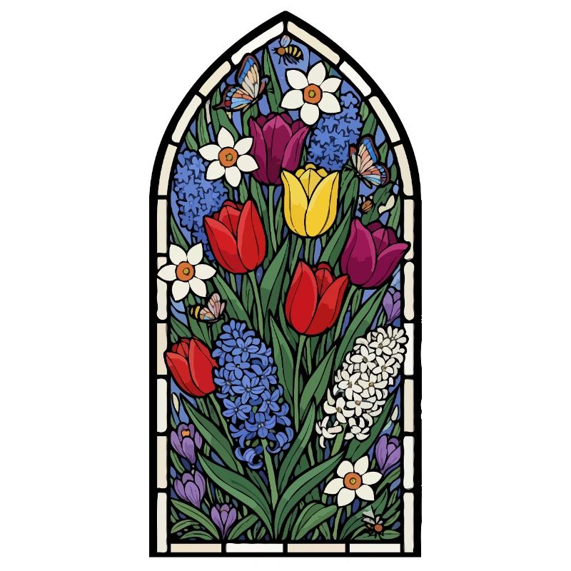 Vitrail tulipe, jonquille, jacinthe