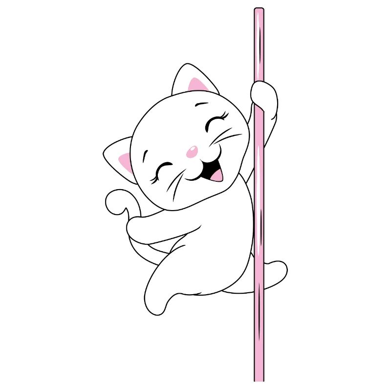 White_cat_is_dancing_on_a_pole