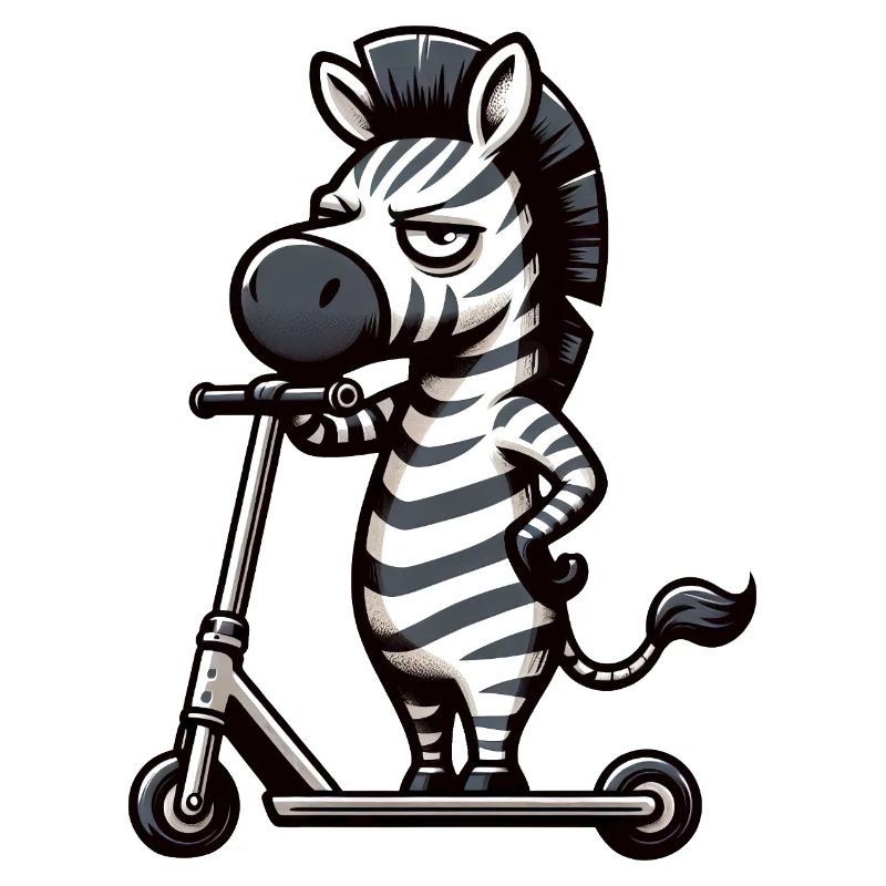 Whimsical Zebra on Roller Comic Funny