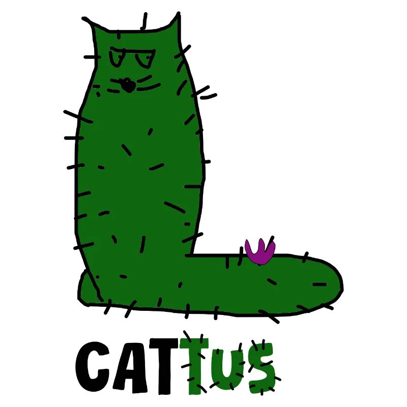 Cattus – Griffonnage de chat cactus, chat vert avec des épines.
