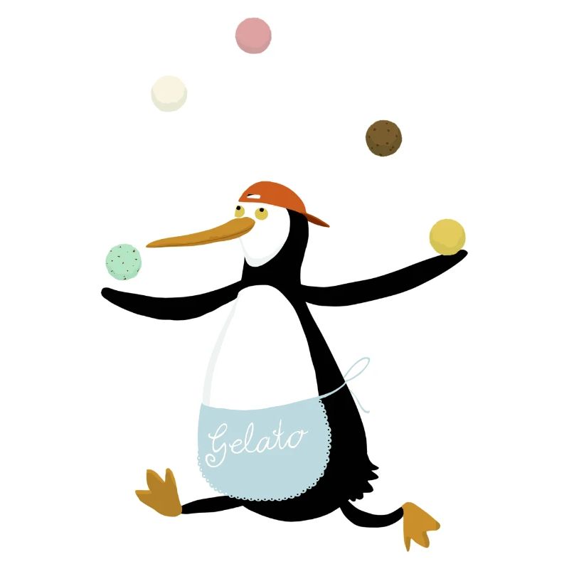 Pinguin jongliert Eis