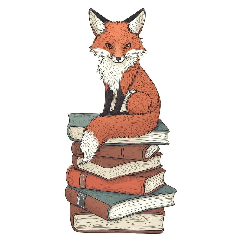 Fox on stack of books