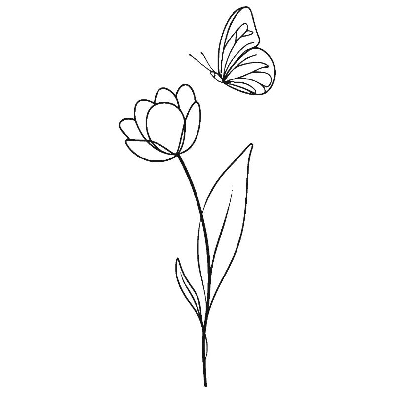 Fleur avec papillon - noir et blanc