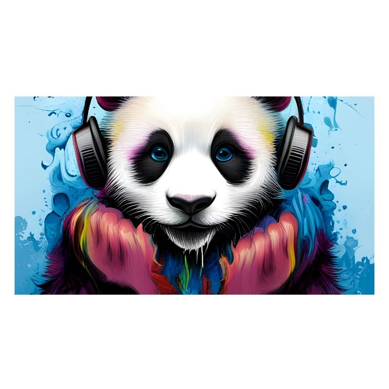 Panda mit Neon Kopfhörern