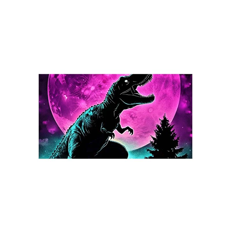 Silhouette de lune néon T-Rex de nuit