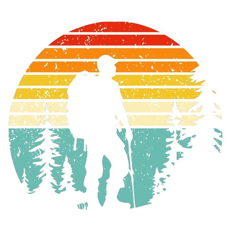 Hiker silhouette at retro bedtime