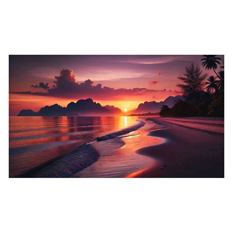 Beach and mountain sunset