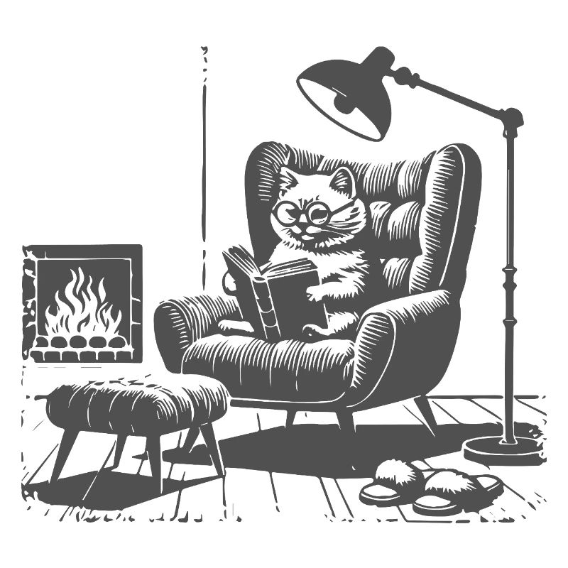 Chat de lecture au coin du feu – Funny Reading Design