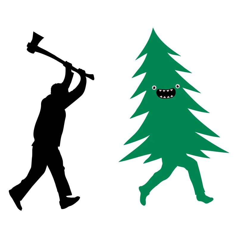 Funny Christmas tree is chased by Lumberjack