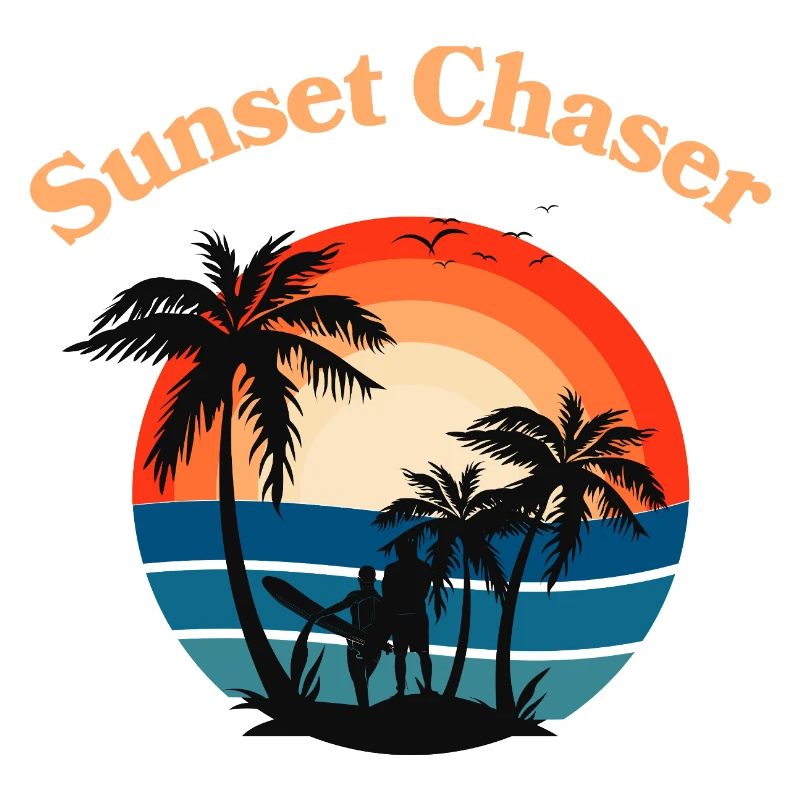 Retro Surfer Sunset Palm Tree Graphic