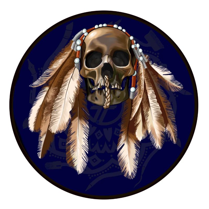 scull with feathers around