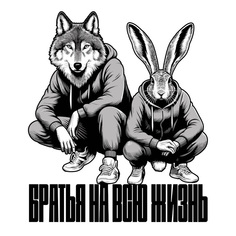 Russian Squat Slavs Hare and Wolf Brothers Gift