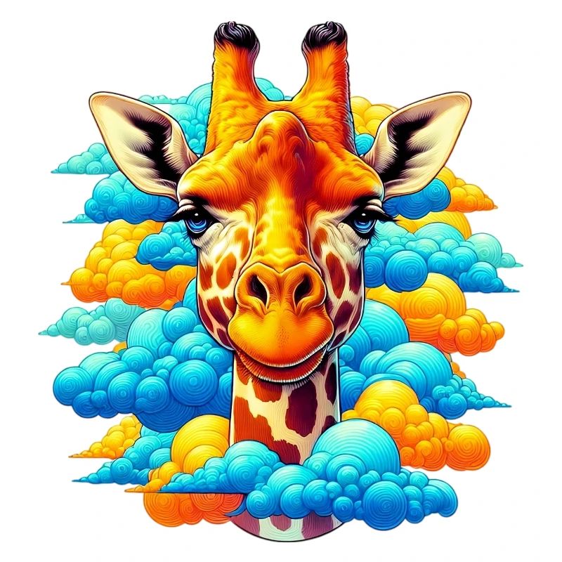 Giraffe with head in cloud clouds