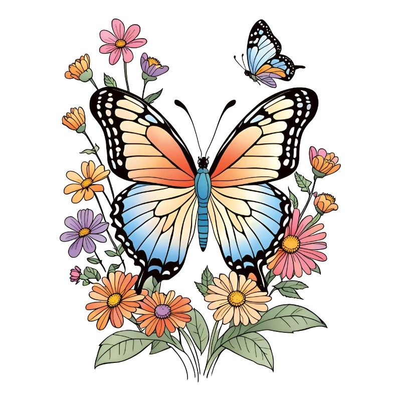 Papillon coloré dans une mer de fleurs