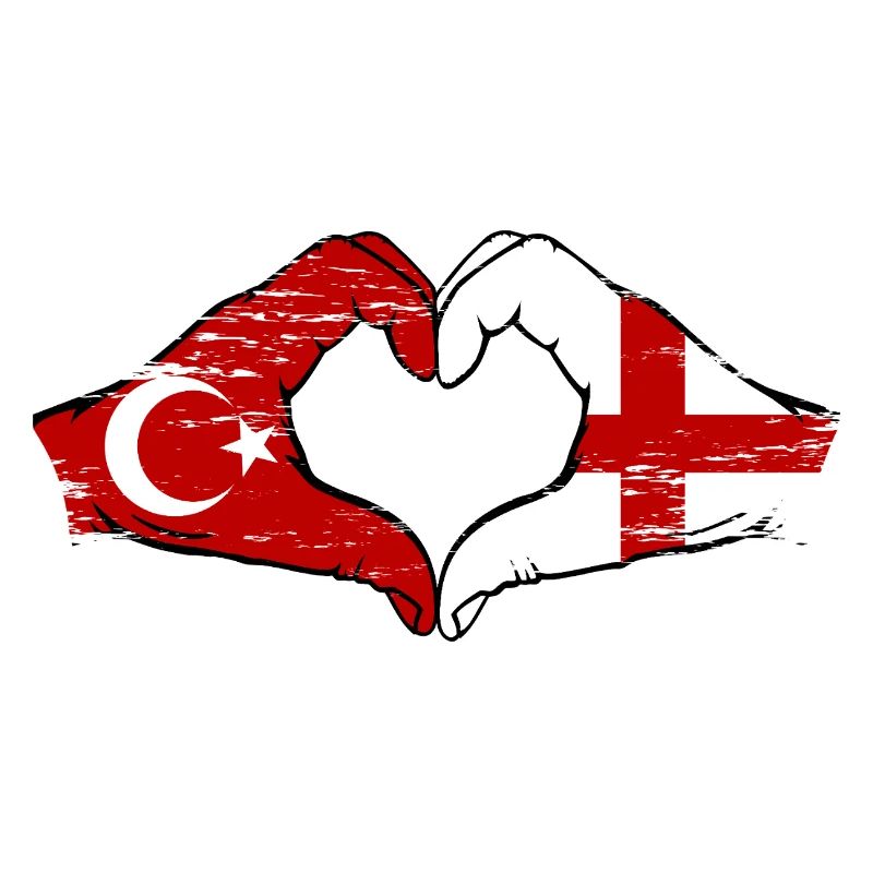 Turkey England Flag Hands Heart Shape Used