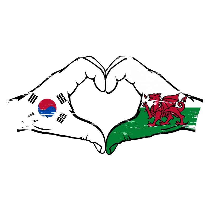 Corée du Sud Drapeau Pays de Galles mains forme de coeur utilisé