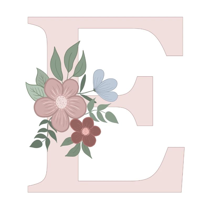 Lettre E avec fleur rose