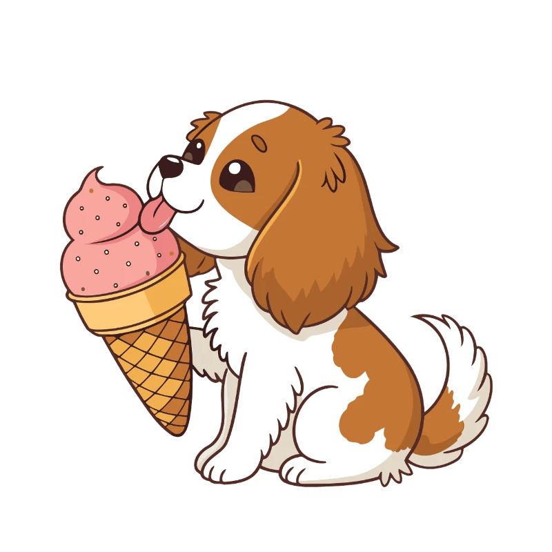 Cavalier King Charles Welpe gierig und Eiscreme