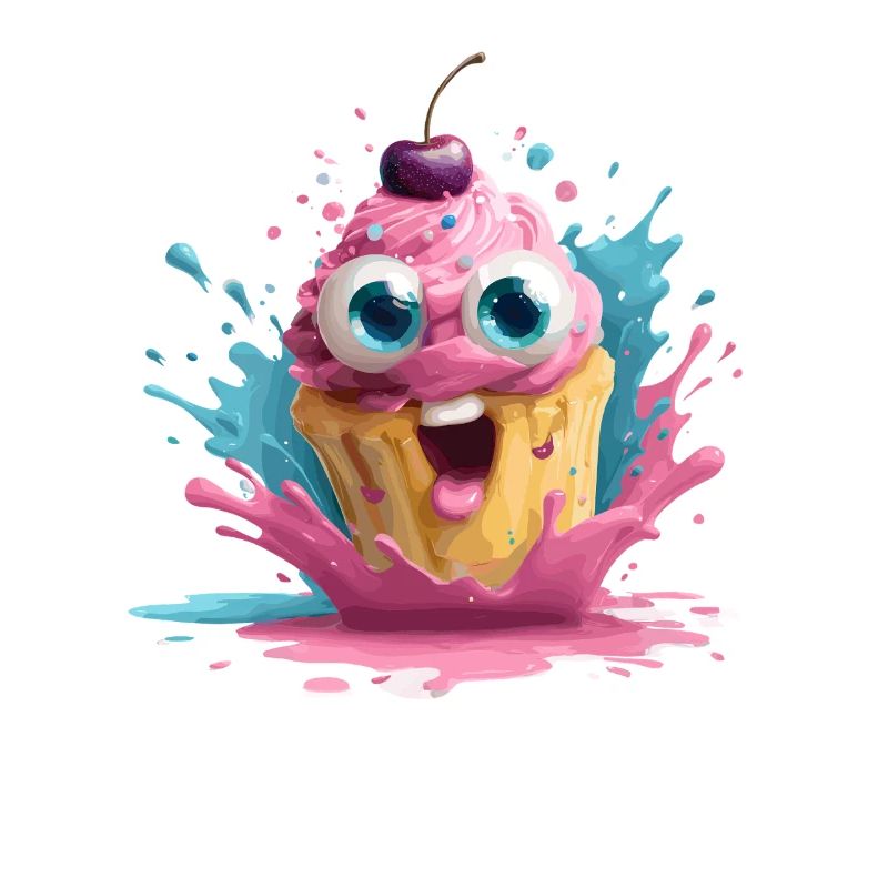 Cupcake coloré avec un visage