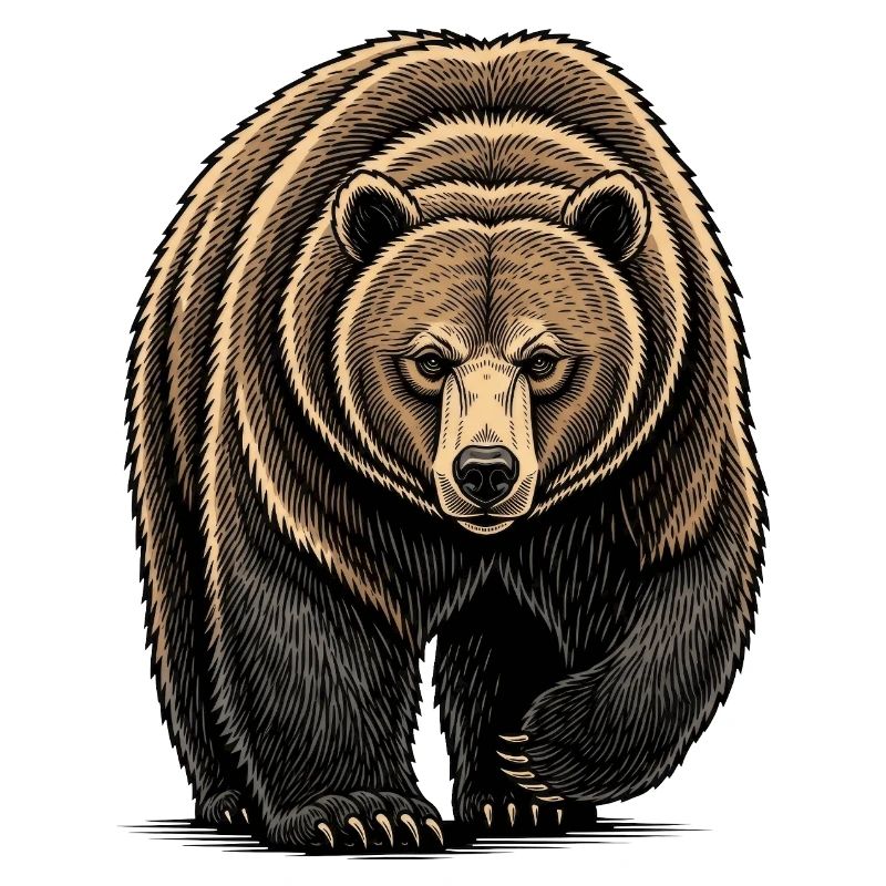 Bear Watcher Line Art Illustration