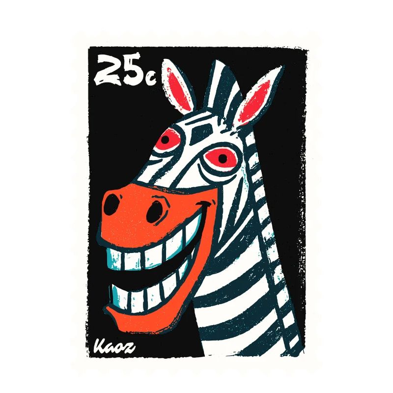 Grinning zebra in stamp look