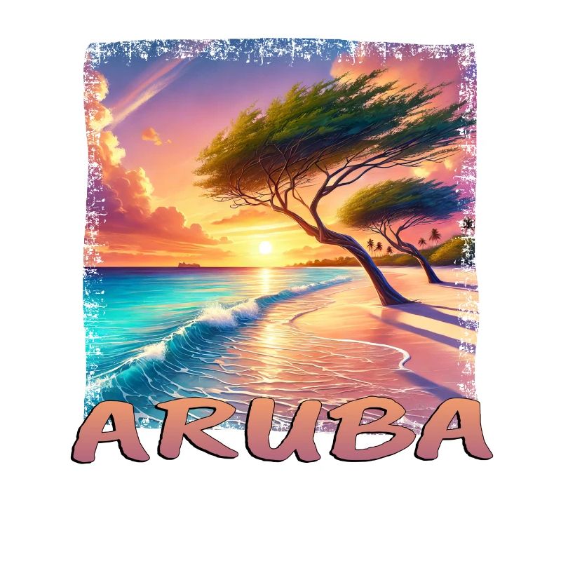 Aruba Eagle Beach Coucher de soleil Palmiers Grunge