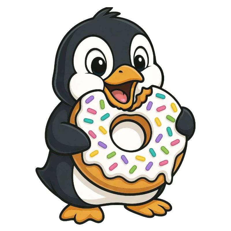 Cute Penguin with Donut Dessert Snacking