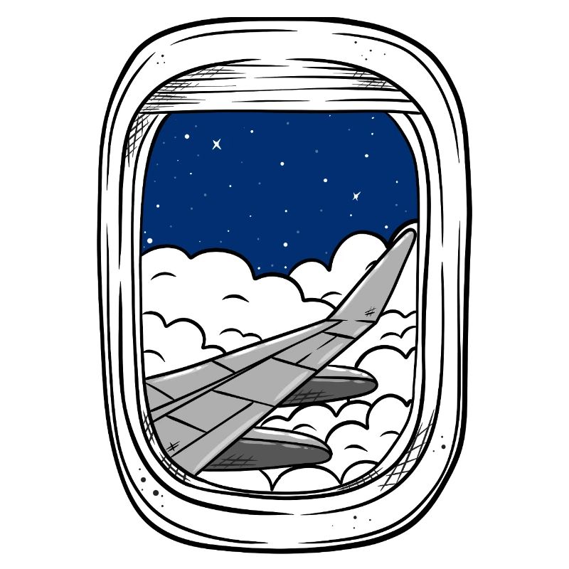 Night flight over cloud windows