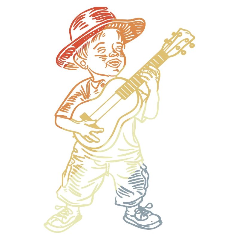 Ukulele Line Art Retro-Stil