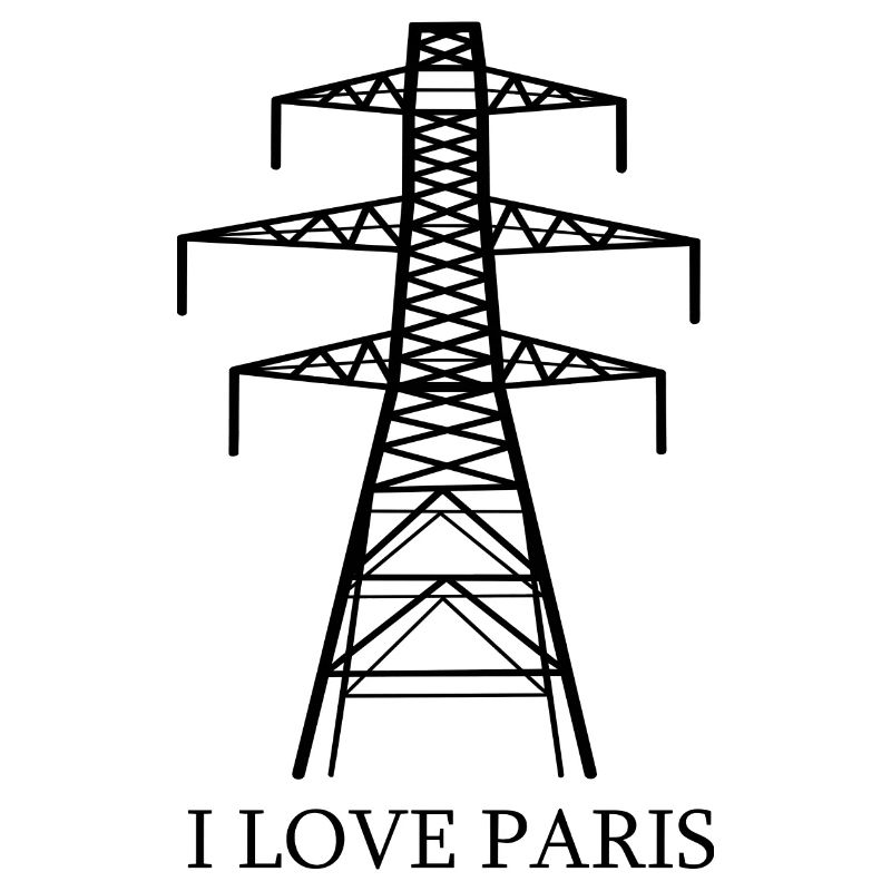 Power pylon as Eiffel Tower "I Love Paris" satire