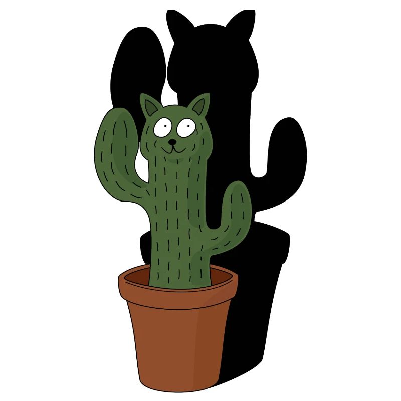Chat comme cactus dans un pot de fleurs avec de l’ombre