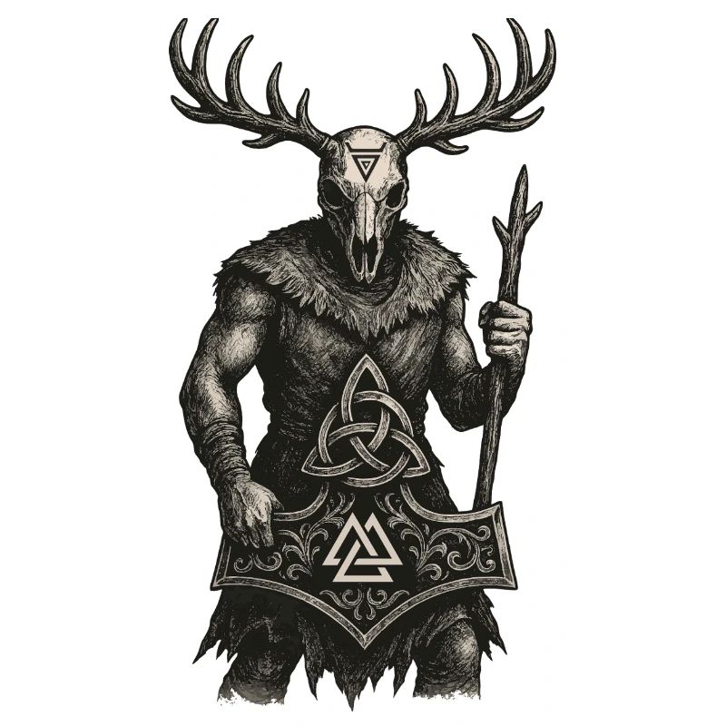 Gardien de la forêt | Totem de Valknut et Mjölnir