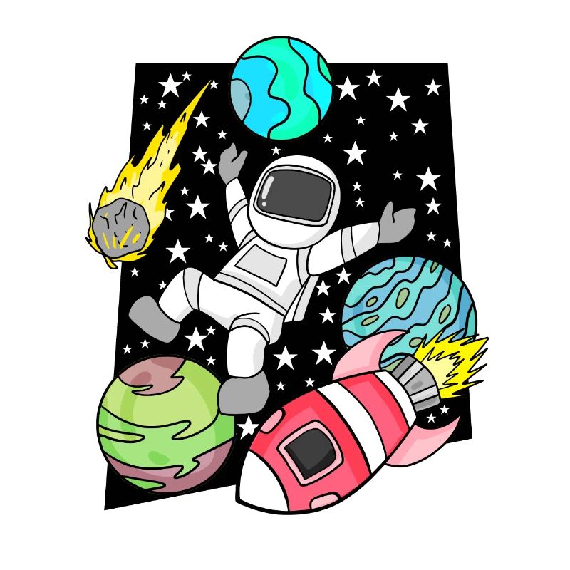 Astronaute dans l’espace avec fusée
